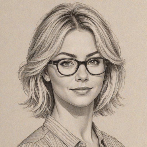 Fetching Julianne Hough, pencil sketch, portrait of Delightful woman 1973s in glasses, hair style beatnik, outline, clear lines, fine lines, 8k