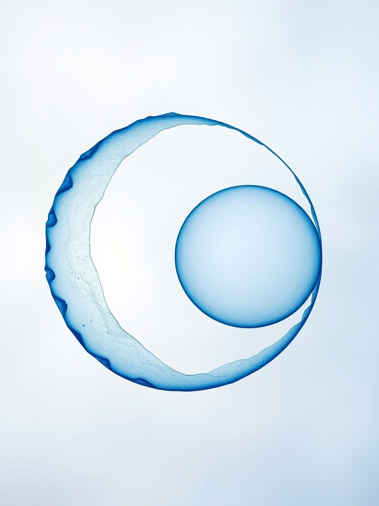 Create a high-resolution abstract image featuring two concentric blue circles with a textured appearance, captured with a DSLR camera using a 50mm lens, ISO 100, aperture f/2.8, and a soft focus background to enhance depth.