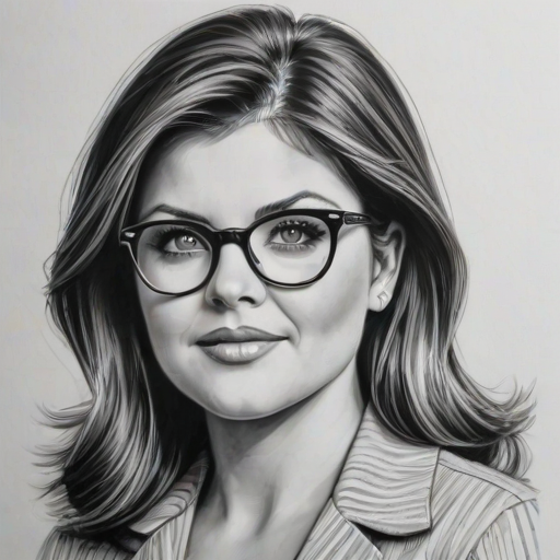 Exquisite Tiffani Thiessen, pencil sketch, portrait of Splendid woman 1942s in glasses, hair style beatnik, outline, clear lines, fine lines, 8k