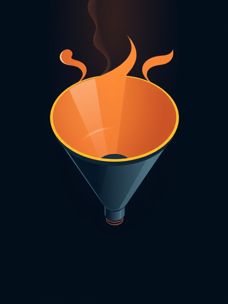 Create a high-resolution vector image of a funnel with a sleek design, camera settings: f/2.8, ISO 100, shutter speed 1/125s, camera view: top-down perspective, camera style: minimalistic, camera type: digital DSLR.