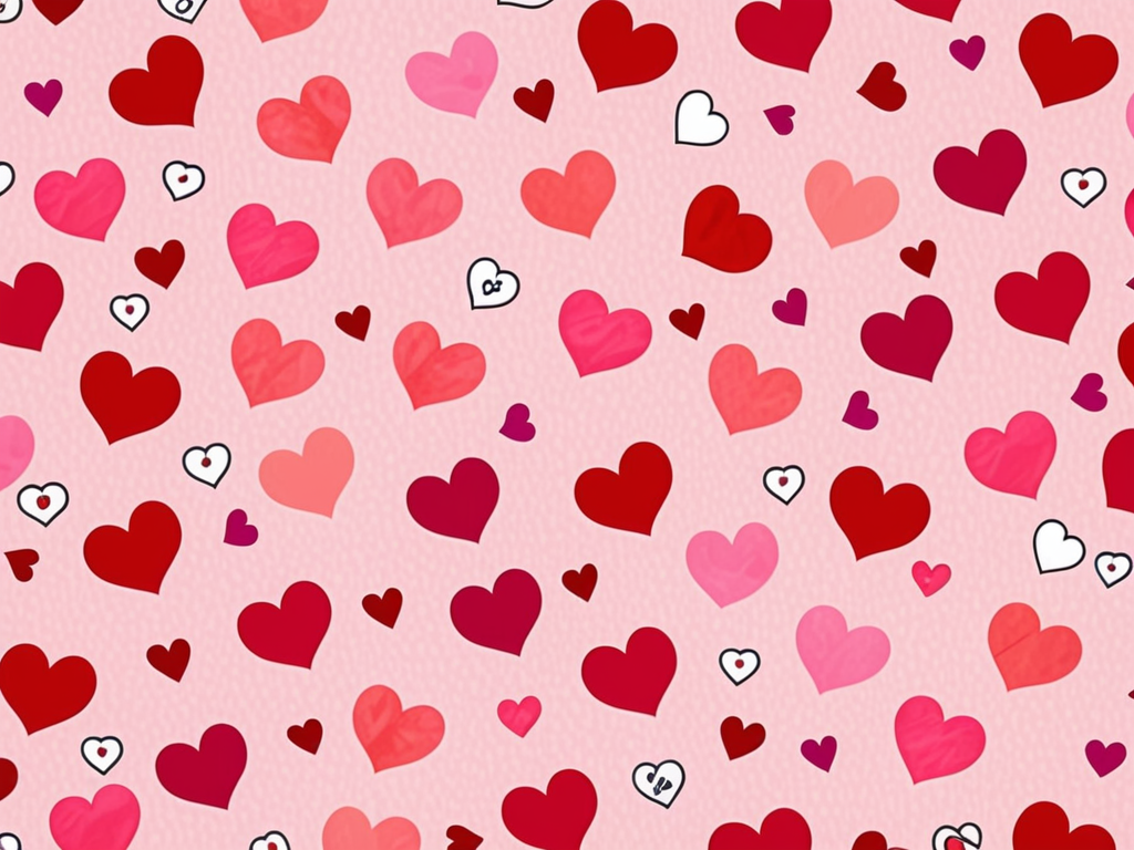 A Colorful Array of Hearts in Various Shades on a Soft Pink Background