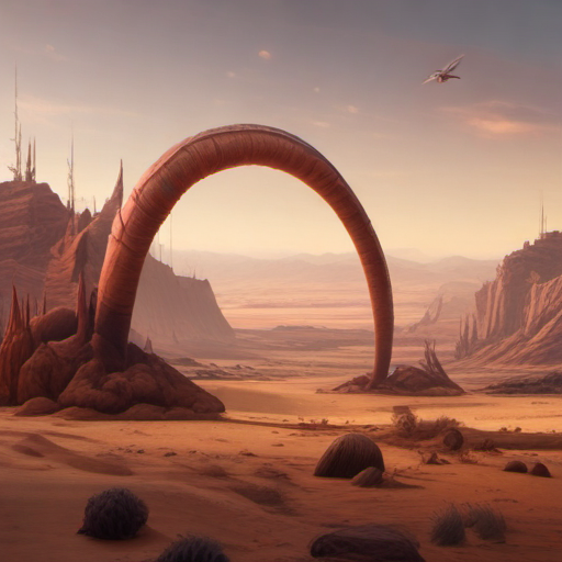 side view of a deadly alien worm insect with pincers and a stinging tail on a desert planet