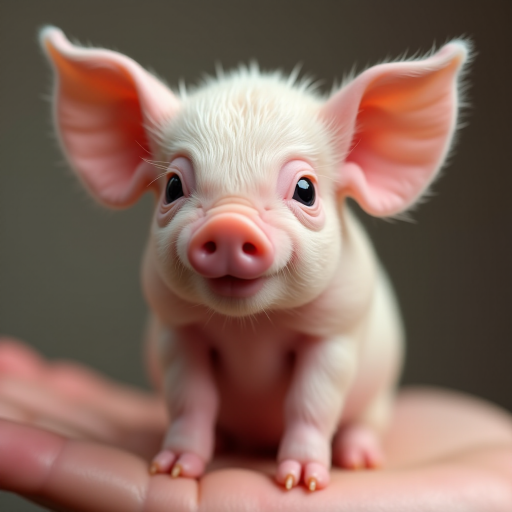 An extremely hyper-realistic baby pig, its whole body fits perfectly in someone's finger. The baby pig has rare colors and is extremely adorable. The baby pig is extremely cute, making it eye-catching when enlarged. And standing on 2 legs