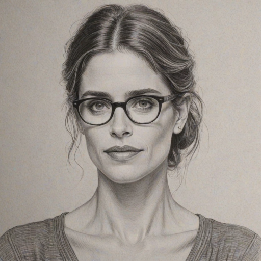 Splendid Amanda Peet, pencil sketch, portrait of Ravishing woman 1926s in glasses, hair style beatnik, outline, clear lines, fine lines, 8k