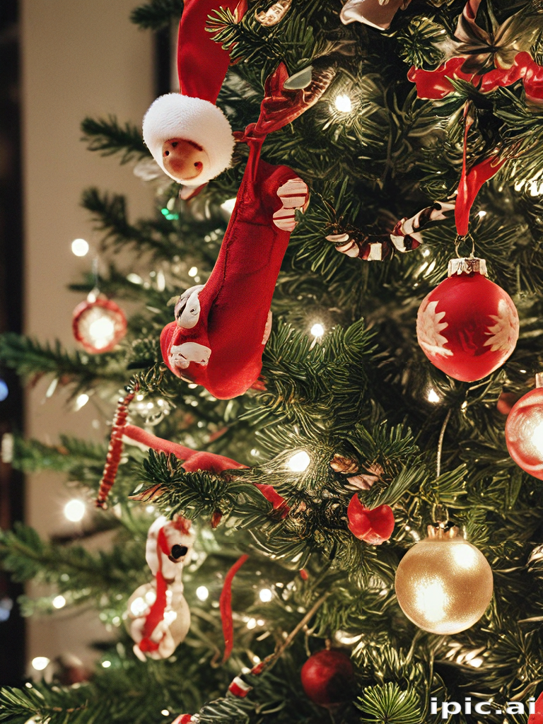 Festive Christmas Tree Adorned with Colorful Ornaments and Cheerful ...