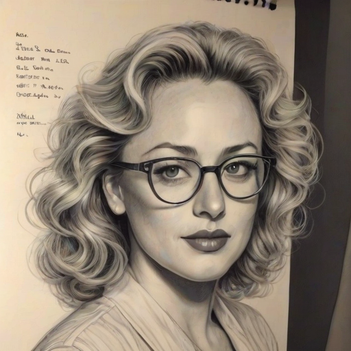 Magnificent Virginia Madsen, pencil sketch, portrait of Wonderful woman 1934s in glasses, hair style beatnik, outline, clear lines, fine lines, 8k