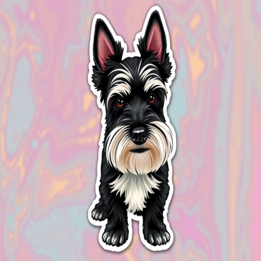 this photo is sticker, 3D black and white scottish terrier dog breed, colorful background