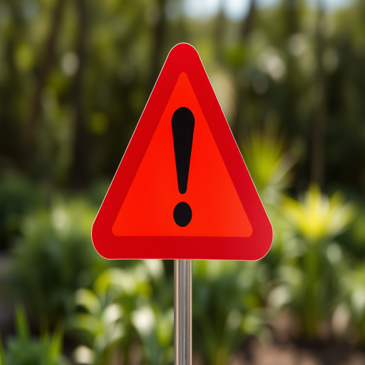 Create a high-resolution warning symbol with a red triangular shape and a black exclamation mark in the center, using a DSLR camera with a 50mm lens, aperture set to f/2.8, ISO 100, shot from a straight-on view with natural lighting to enhance clarity and contrast.