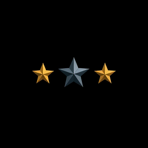 Create a high-resolution image of three stars in a minimalist design, using a DSLR camera with a 50mm lens, aperture set to f/1.8, ISO 100, and a shallow depth of field to enhance clarity and detail.