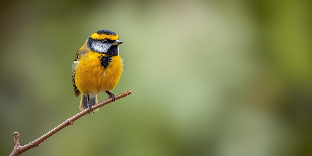 Capture a high-resolution image of a yellow and black bird perched on a slender branch, using a DSLR camera with a 200mm lens, aperture f/4, ISO 200, shutter speed 1/500s, in natural light, using a shallow depth of field for a blurred background.