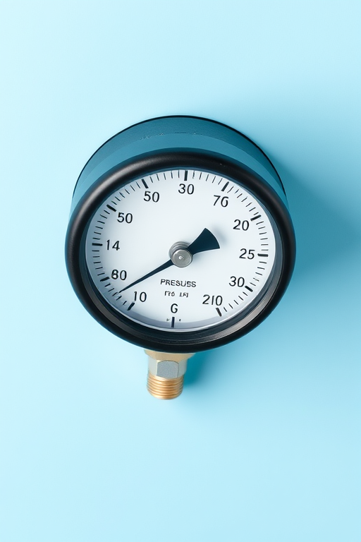 create a highly detailed vector illustration of a pressure gauge with a light blue background, displaying numbers and a black casing, shot with a DSLR camera at f/8 aperture, ISO 100, 1/200s shutter speed, viewed from a slightly angled top-down perspective to emphasize depth and clarity