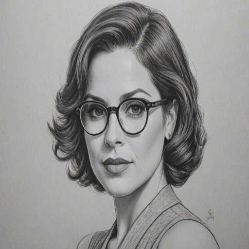 Magnificent Lana Parrilla, pencil sketch, portrait of Splendid woman 1937s in glasses, hair style beatnik, outline, clear lines, fine lines, 8k