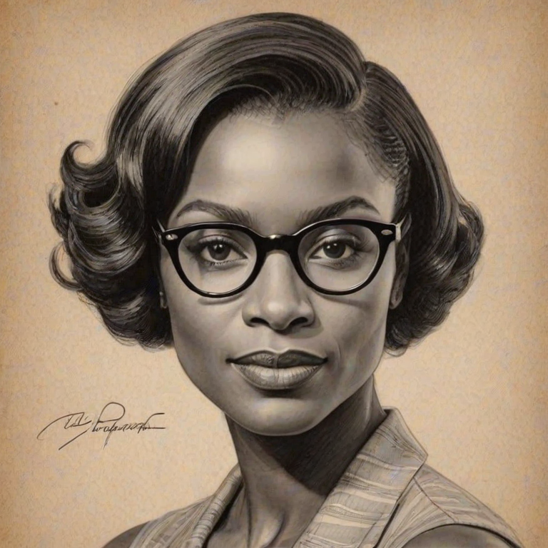 Pleasing Adina Porter, pencil sketch, portrait of Stunning woman 1930s in glasses, hair style beatnik, outline, clear lines, fine lines, 8k