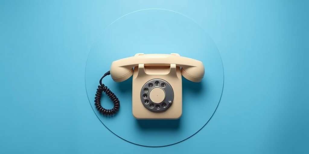 Create a high-resolution icon of a classic telephone receiver inside a circular blue background, using a DSLR camera with ISO 100, aperture f/11, and a focal length of 50mm, in a flat lay style with soft diffused lighting for even exposure.