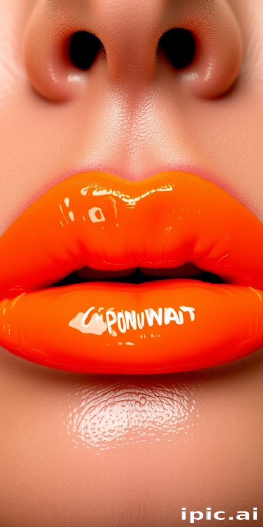 Electric neon orange lips with a high-shine vinyl finish and ultra-pigmented color, dubbed "Citrus Shock Lacquer"