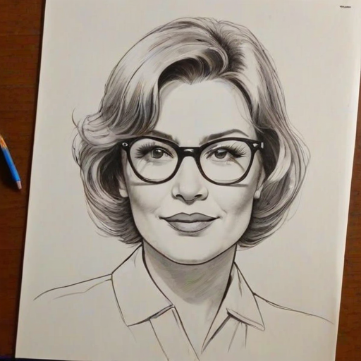 Charming Rosanne Barr, pencil sketch, portrait of Magnificent woman 1931s in glasses, hair style beatnik, outline, clear lines, fine lines, 8k