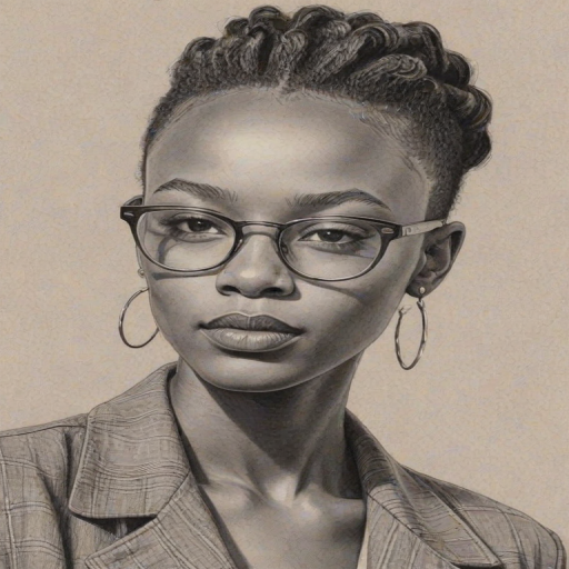 Graceful Ashton Sanders, pencil sketch, portrait of Captivating woman 1944s in glasses, hair style beatnik, outline, clear lines, fine lines, 8k