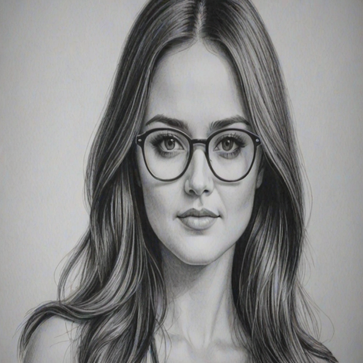 Appealing Danica McKellar, pencil sketch, portrait of Bewitching woman 1969s in glasses, hair style beatnik, outline, clear lines, fine lines, 8k