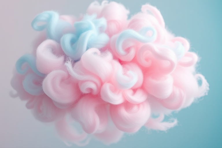Whimsical Cotton Candy Cloud style boasting a voluminous, pastel pink and blue blend in a soft, fluffy texture reminiscent of cotton candy, with playful curls and swirls