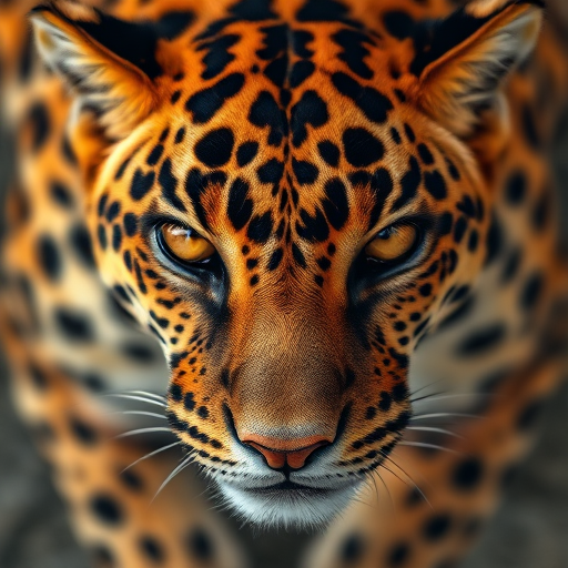 leopard print pattern, high resolution, macro lens, 50mm f/1.8, aperture f/8, natural lighting, top-down view, vivid colors, sharp focus