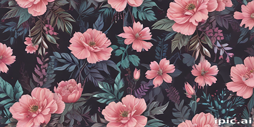 Vibrant Floral Pattern Featuring Pink Blossoms Against a Dark Background