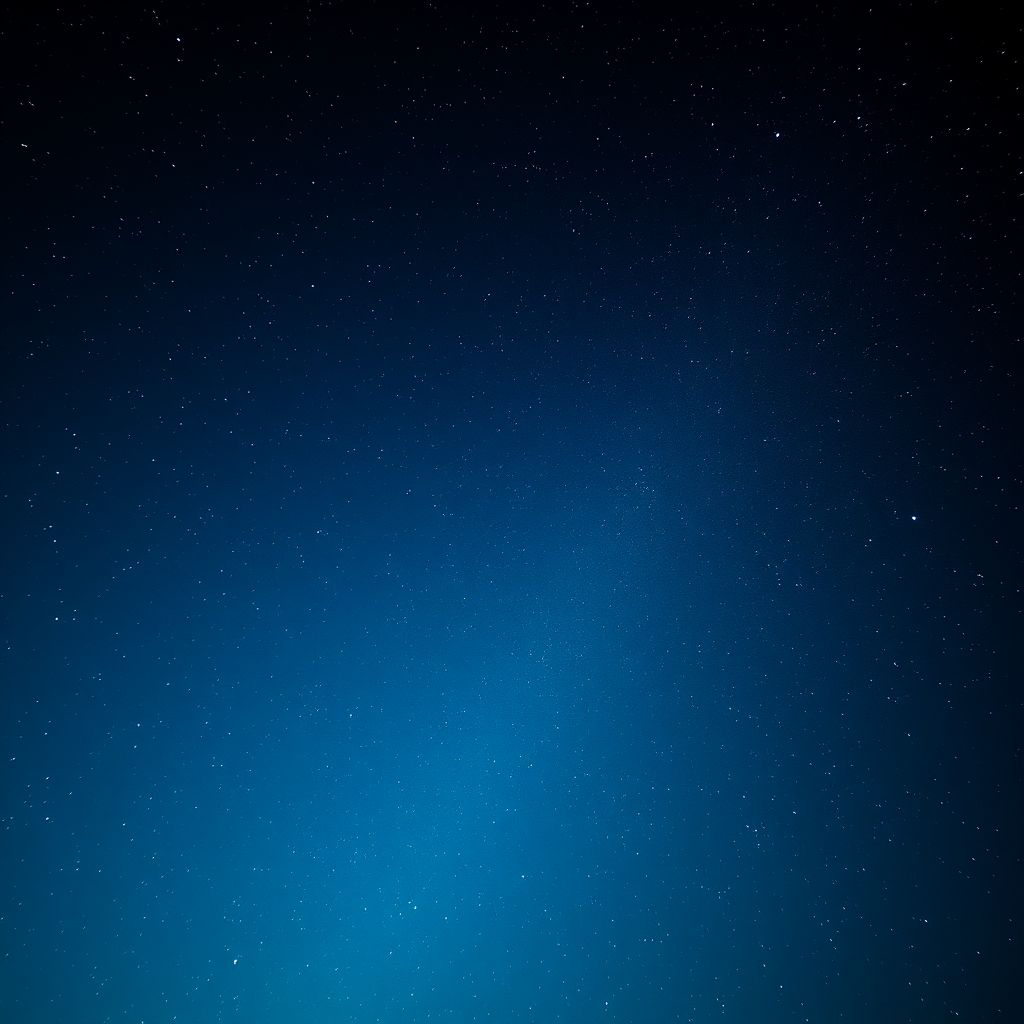 Generate a vivid cosmic backdrop featuring a gradient of deep blue and black space with shimmering stars, captured with a Canon EOS R5, 24mm f/1.4 lens, aperture set to f/2.8, ISO 800, shutter speed 1/60s, shot from a low-angle perspective in astrophotography style for enhanced detail and clarity.
