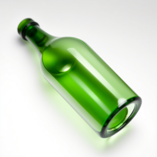 Create a high-resolution image of an empty green glass wine bottle on a plain white background using a DSLR camera at f/4 aperture, 50mm lens, ISO 100, and a 1/125 second shutter speed, with soft diffused lighting to enhance reflections.