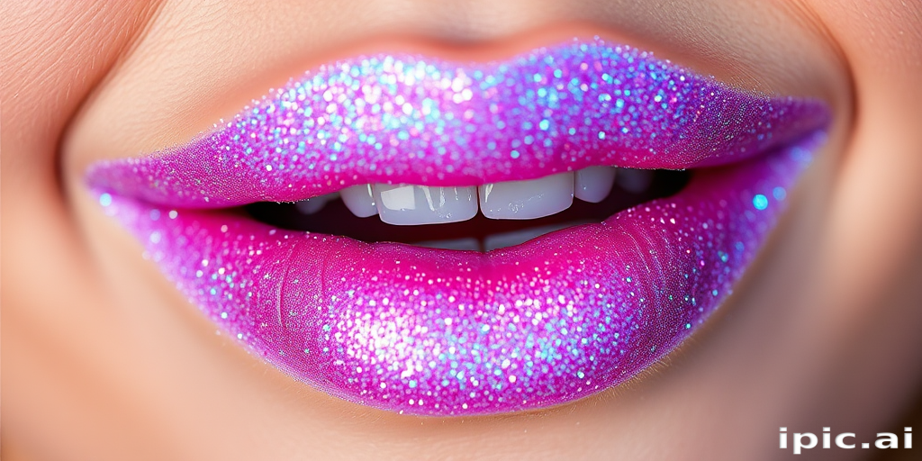 Iridescent lip powder dubbed "Fairy Dust," transforming any lip color with a magical, shimmering veil of sparkle