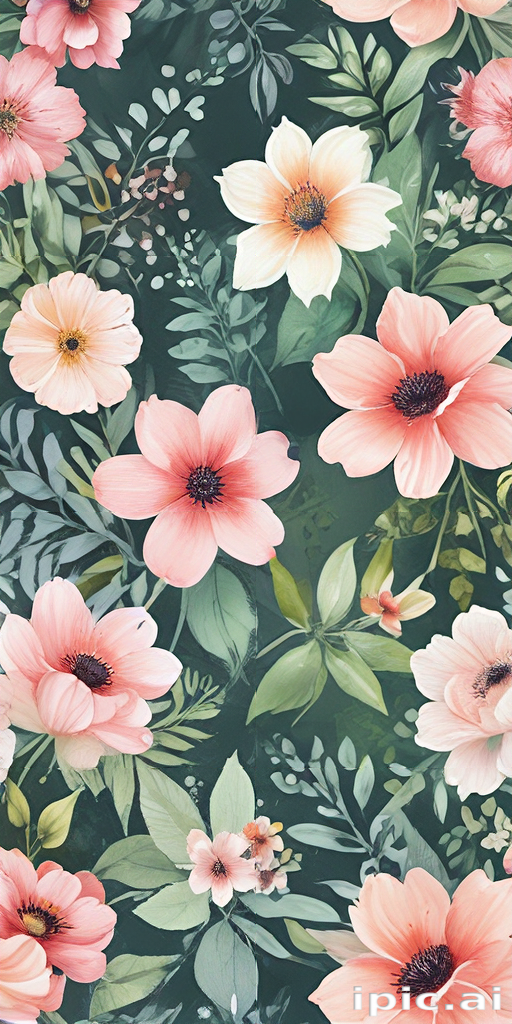 Delicate Floral Pattern Featuring Vibrant Blooms Against a Dark Green ...