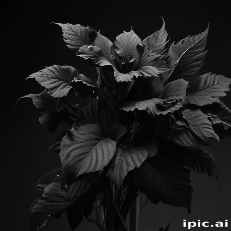 Elegant Dark Green Plant Leaves Against a Striking Black Background