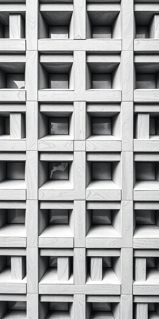 Create a high-resolution black and white geometric pattern featuring intricate interlocking squares, captured with a Canon EOS R5, 50mm lens, aperture f/8, ISO 100, in a top-down view with a clean, minimalist style for enhanced clarity and sharpness.