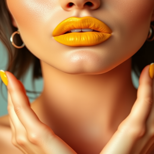 Radiant "Sunshine Yellow" lips sporting a vibrant, matte yellow hue, perfectly lined and accentuated for a daring and artistic statement