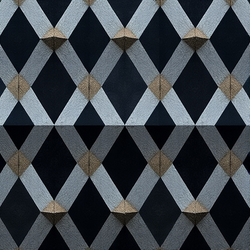 high-resolution geometric pattern of alternating gray and black diamonds, soft lighting, 50mm lens, f/2.8 aperture, ISO 100, top-down view, digital camera