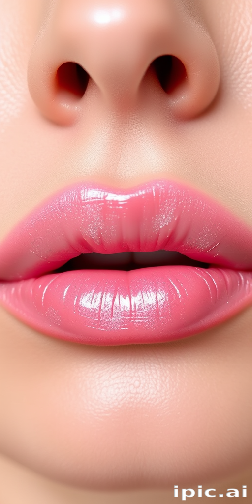 Romantic "Blossom Breeze" lip design incorporates a delicate pink base with a sheer, iridescent overlay, mimicking the soft petals of cherry blossoms and adding a touch of springtime whimsy
