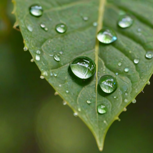 a close-up of a water droplet on a green leaf with a blurred background of garden foliage