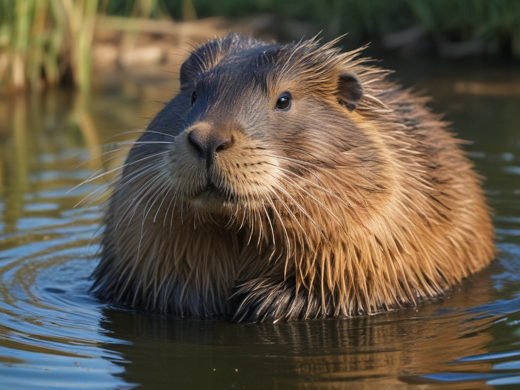 A Curious Beaver Swimming Gracefully in the Calm Water of Its Habitat.