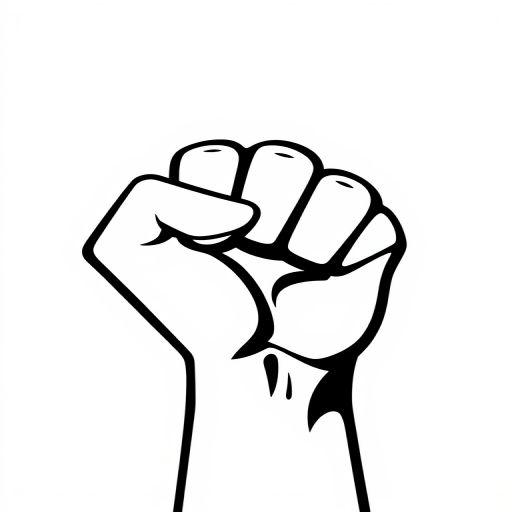 create a high-contrast black fist symbol against a white background, using a DSLR camera with 50mm lens at f/2.8, ISO 100, 1/200 sec, shot from a slightly elevated angle to enhance depth and detail