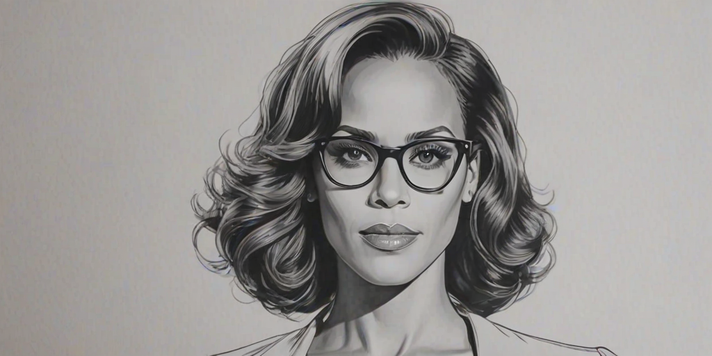 Bewitching Nicole Ari Parker, pencil sketch, portrait of Dazzling woman 1938s in glasses, hair style beatnik, outline, clear lines, fine lines, 8k