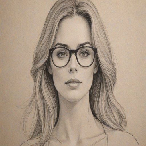 Captivating Christina Moore, pencil sketch, portrait of Alluring woman 1968s in glasses, hair style beatnik, outline, clear lines, fine lines, 8k