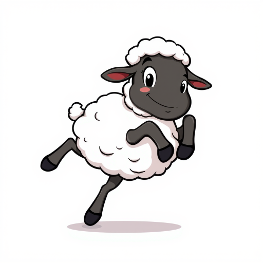 vector illustration, cute sheep, dynamic pose, isolated on white background