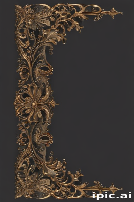 Intricate Golden Frame with Floral Designs and Ornate Detailing on Dark ...