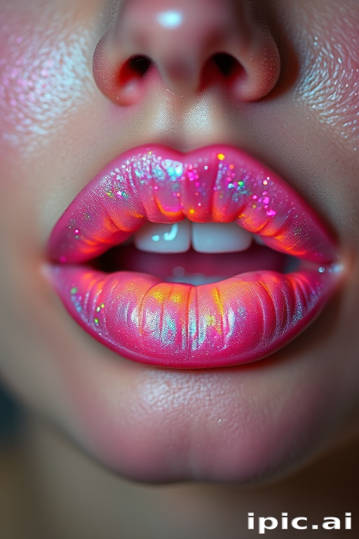 Ethereal "Moonbeam" holographic lip topper with opalescent shimmer, transforming any lip color with ethereal glow, adding magic to any look
