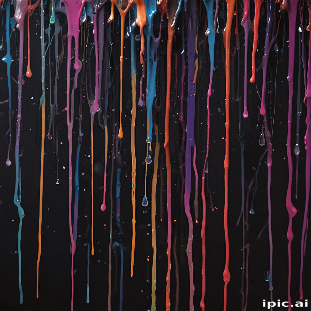 Vibrant Drips of Paint Cascading Down a Dark Canvas Background