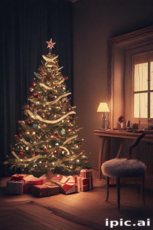 Cozy Christmas Scene with Beautifully Decorated Tree and Gifts Underneath