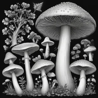 mushroom clipart black and white