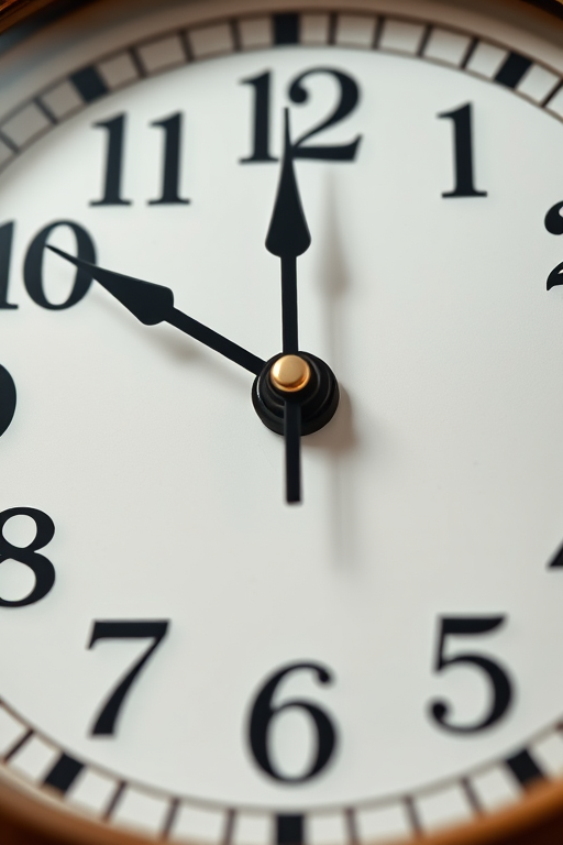 Create a high-resolution close-up image of a clock face showing the time at 10:10 with clear numbers and hour markers, using a DSLR camera, 50mm lens at f/1.8, ISO 100, 1/125s shutter speed, natural light for enhanced clarity and texture.