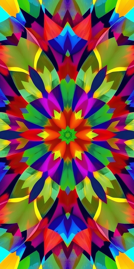 Regenerate a colorful, abstract geometric pattern with vibrant shapes, using a Canon EOS 5D Mark IV camera, aperture f/8, shutter speed 1/125 sec, ISO 100, shot from a top-down view, with high dynamic range settings for enhanced image quality.