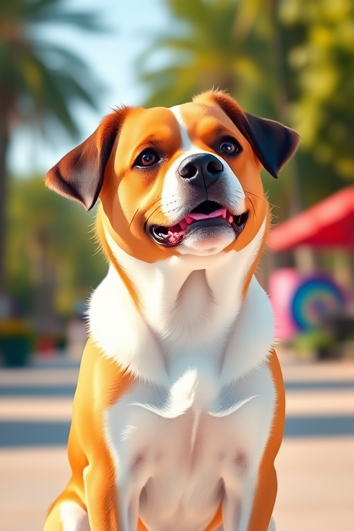 Create a high-resolution vector illustration of a stylized dog, using a 50mm lens with aperture f/2.8 for a shallow depth of field, shot in a bright outdoor setting, with a focus on vibrant colors and smooth gradients, emulating a DSLR camera style.