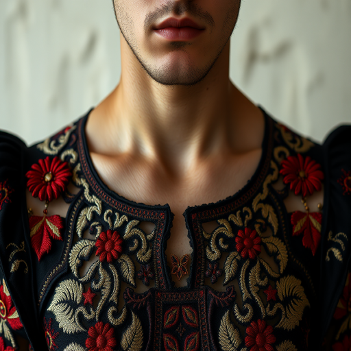 Face, shoulders, chest covered in openwork Sephardic embroidery. Raw, unedited image.