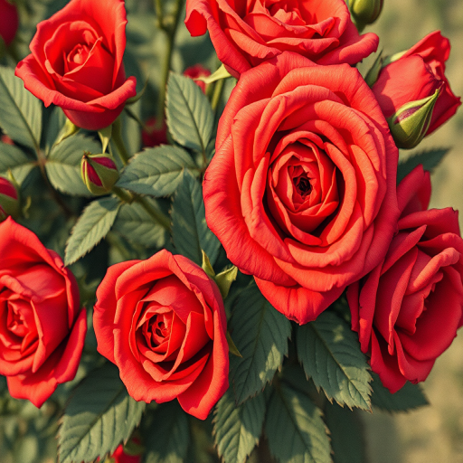 regenerate a vintage style illustration of red roses with intricate details, focus on petals and leaves, use a macro lens setting with f/2.8 aperture, 50mm focal length, and natural lighting to enhance color vibrancy and sharpness